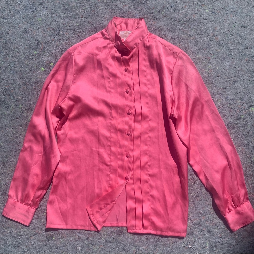 Vintage 70s The Custom Shop Eraser Pink 100% polyester pleated button front top